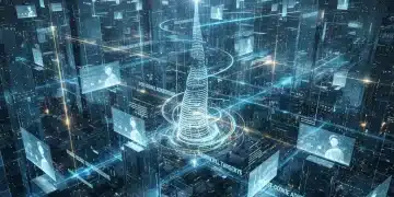 Futuristic digital cityscape representing post-cookie advertising strategies