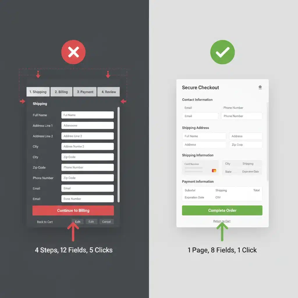 Streamlined single-page checkout versus multi-step checkout process