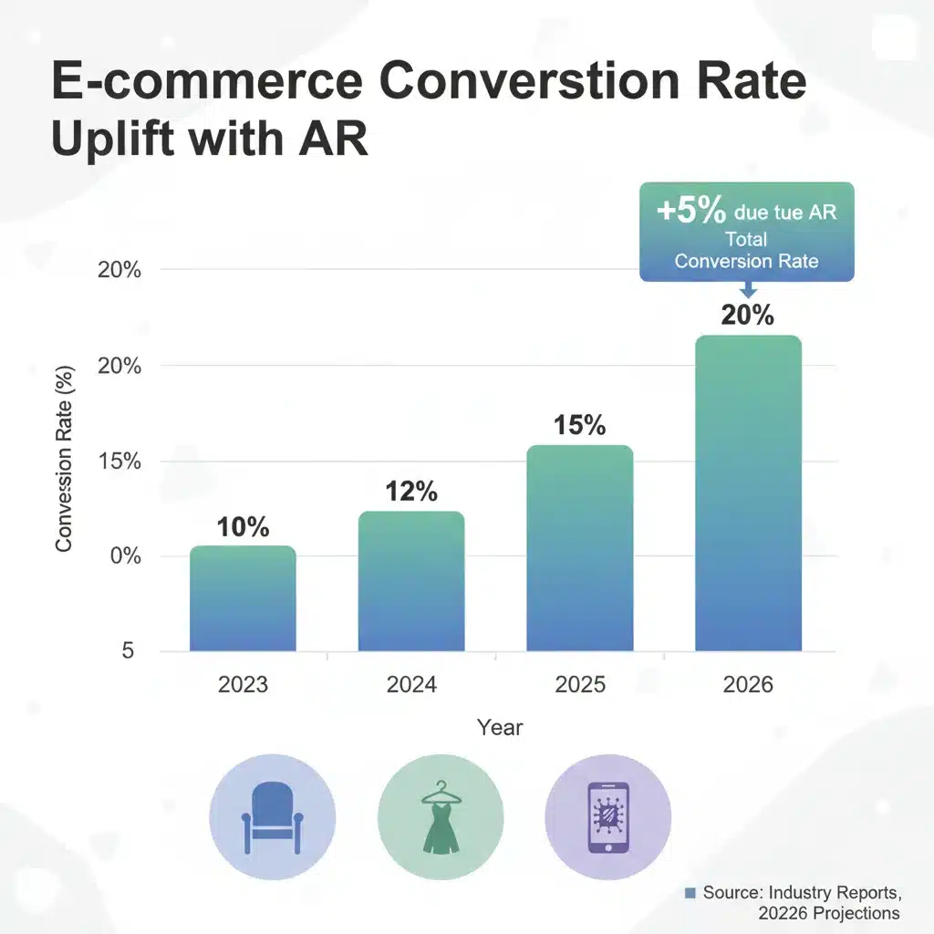 Infographic showing projected e-commerce conversion rate increase with AR adoption towards 2026.