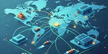 Global E-commerce supply chain network with optimized shipping routes and reduced costs.