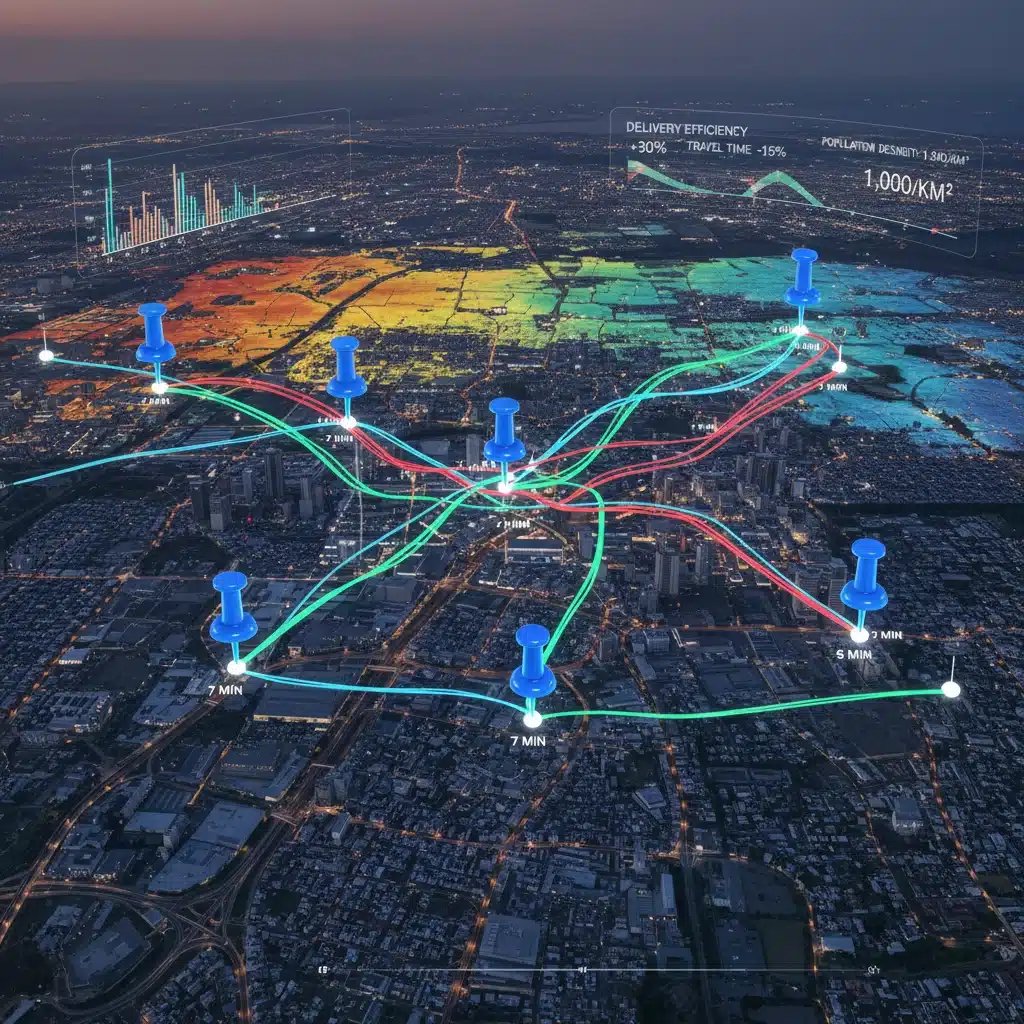 Strategic placement of micro-hubs on a city map with optimized delivery routes