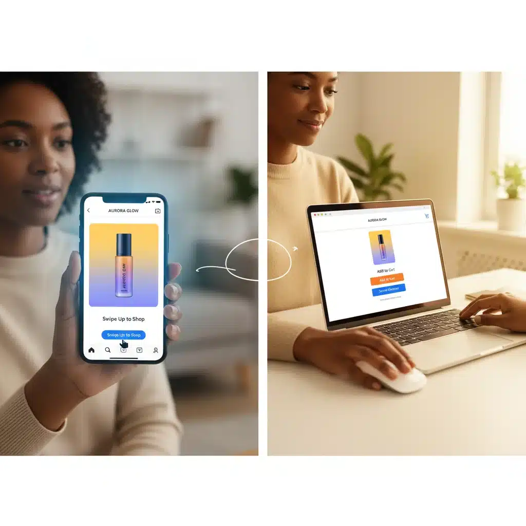 Seamless transition from social media product engagement to direct online purchase on a brand's website.
